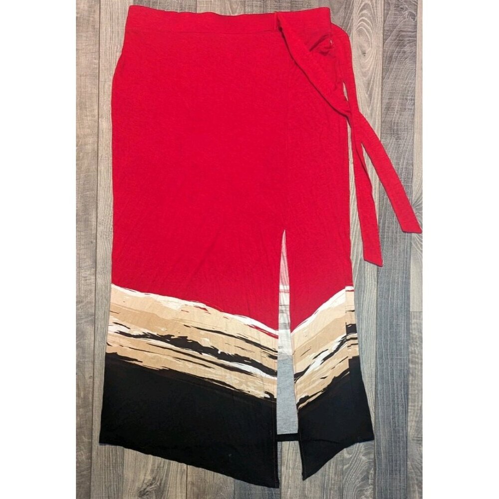 Worthington Baha 36" Multicolor‎ Tie Waist Straight Skirt Lightweight Pull On - Picture 3 of 10